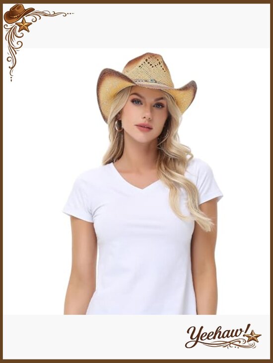 Wide Brim Straw Cowboy Hat with Shapeable Brim